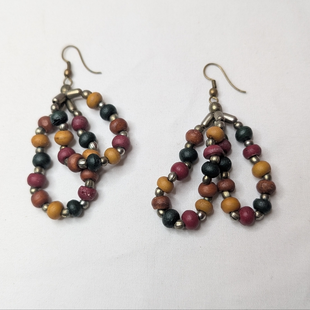 Wooden Beaded Oval Earrings